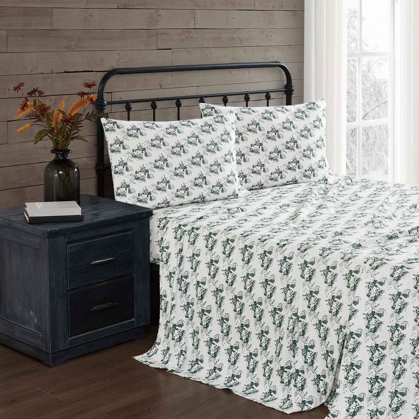 Truly Soft Festive Cottage Toile Cotton Flannel Sheet Set