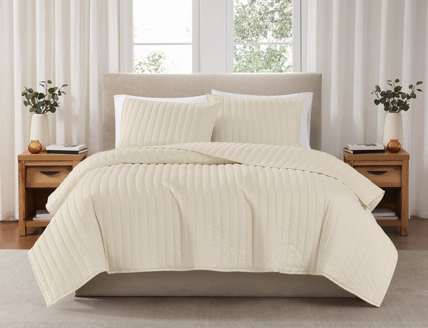 Brooklyn Loom 200 Thread Count Solid 100% Cotton Percale Quilt Set