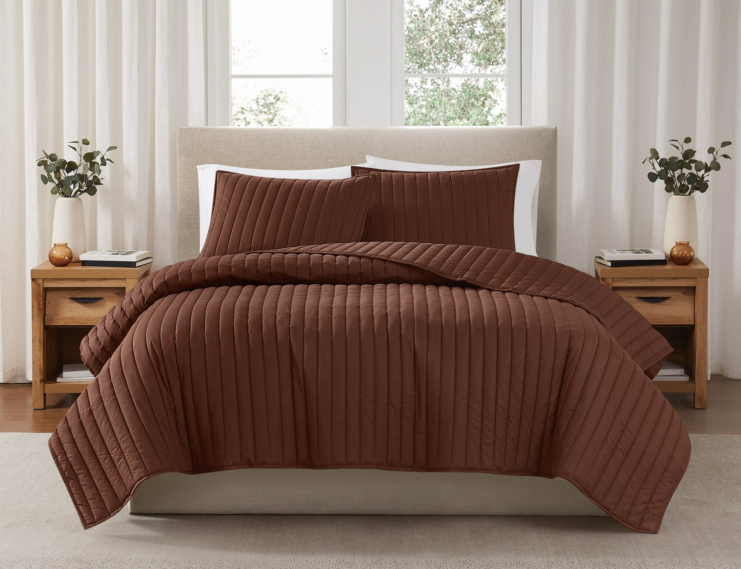 Brooklyn Loom 200 Thread Count Solid 100% Cotton Percale Quilt Set