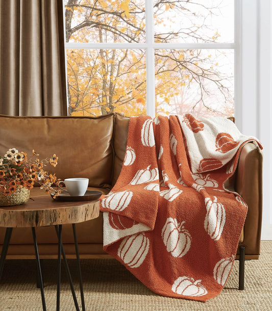Truly Soft Cozy Pumpkins Reversible 50x70 Throw