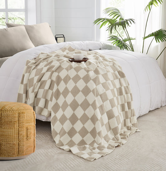 Truly Soft Cozy Checkerboard Reversible Throw