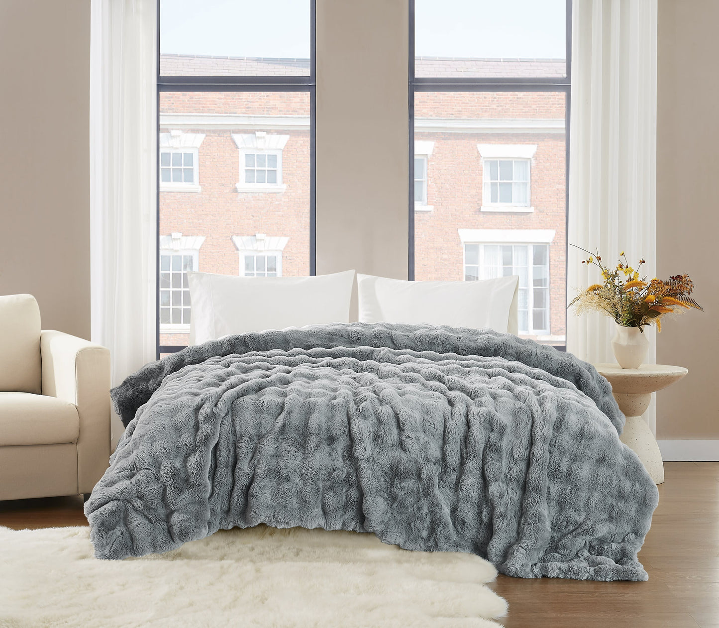 Brooklyn Loom Bubble Faux Fur Bed Blanket