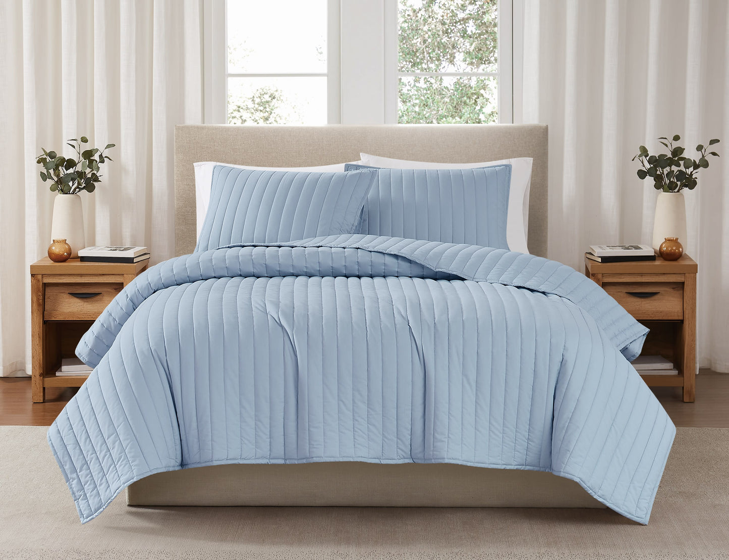 Brooklyn Loom 200 Thread Count Solid 100% Cotton Percale Quilt Set