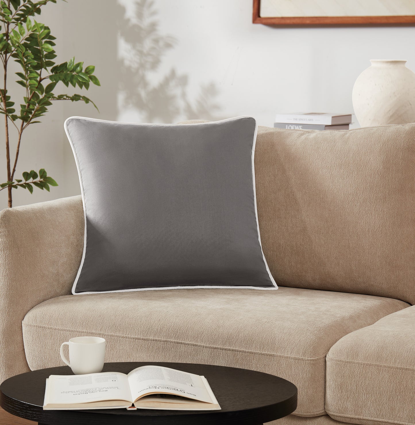 Brooklyn Loom Solid Contrast Piped Decorative Pillow