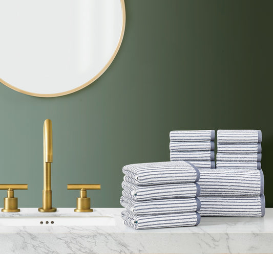 Brooklyn Loom Cotton Jacquard Stripe 14 Piece Towel Set