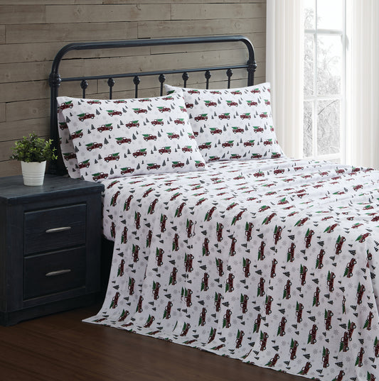 Truly Soft Holiday Truck Flannel Sheet Set