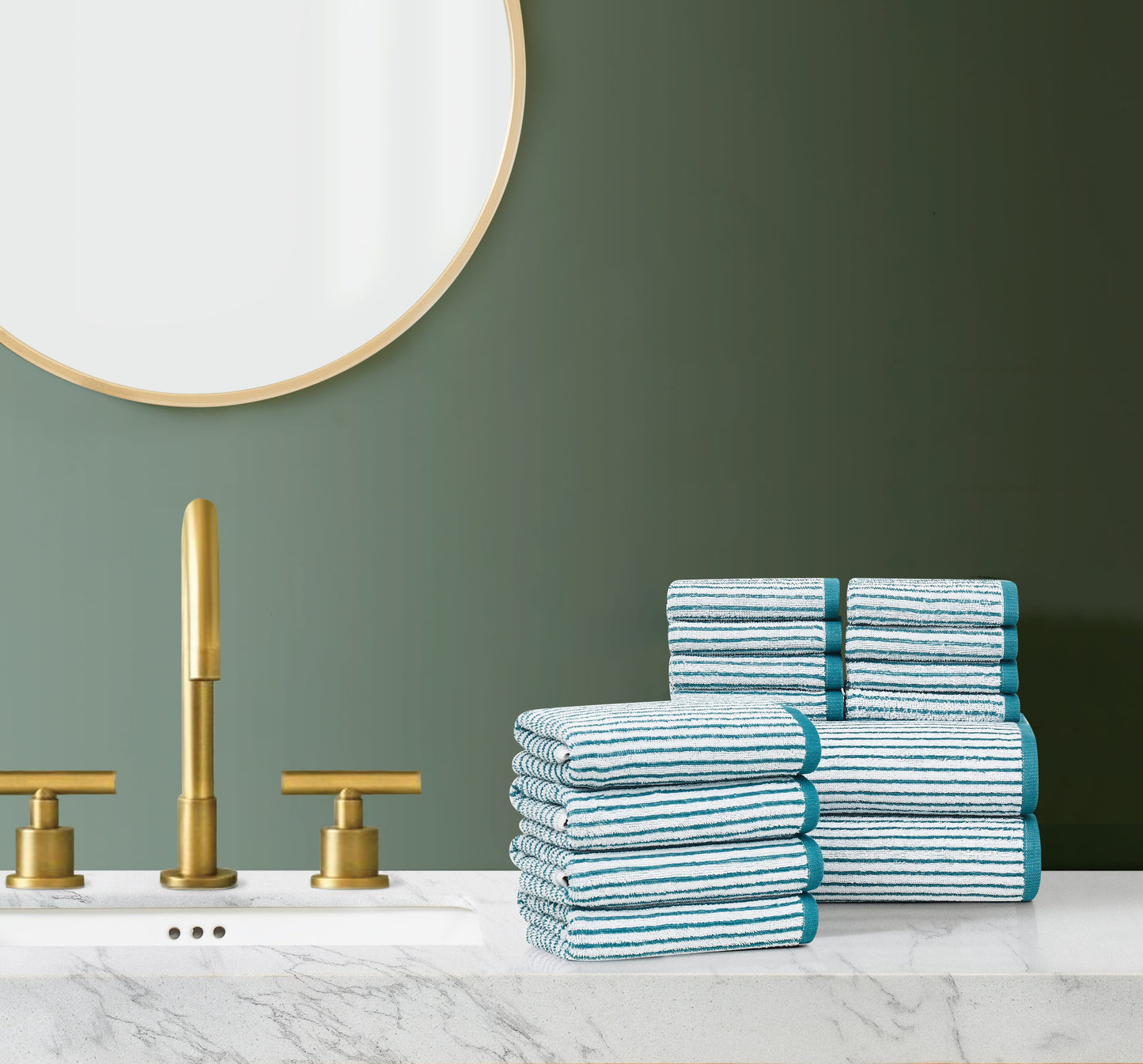 Brooklyn Loom Cotton Jacquard Stripe 14 Piece Towel Set