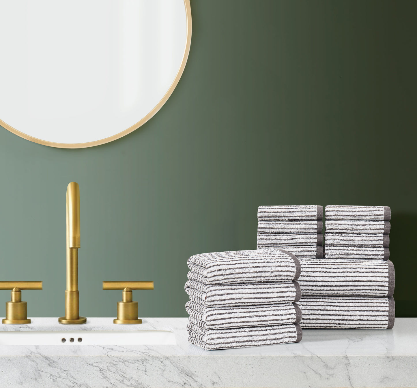 Brooklyn Loom Cotton Jacquard Stripe 14 Piece Towel Set