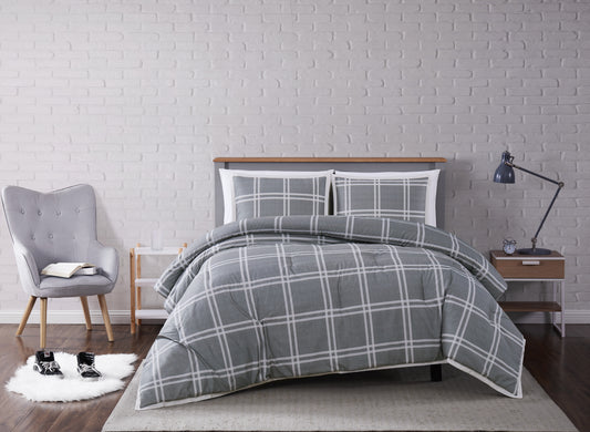Truly Soft Leon Plaid Grey King 3-Piece Comforter Set