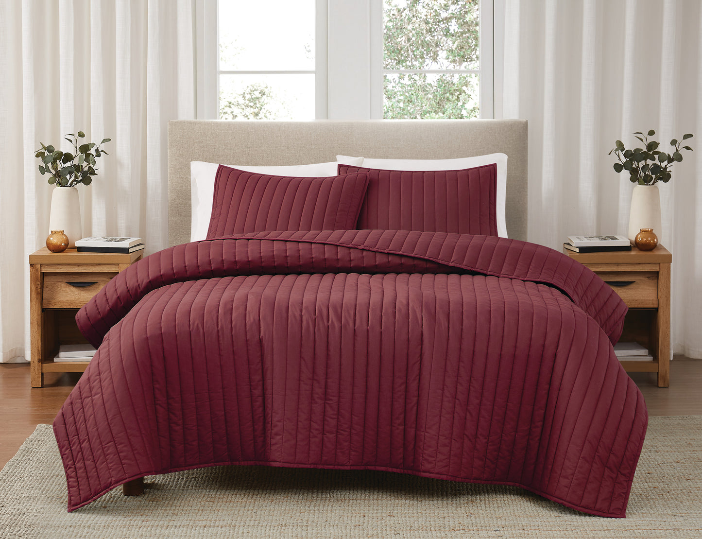 Brooklyn Loom 200 Thread Count Solid 100% Cotton Percale Quilt Set