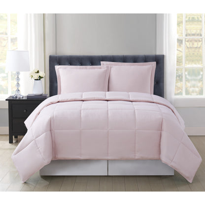 Truly Soft Everyday Basic Solid Reversible Comforter Set Front View Room Blush Pink