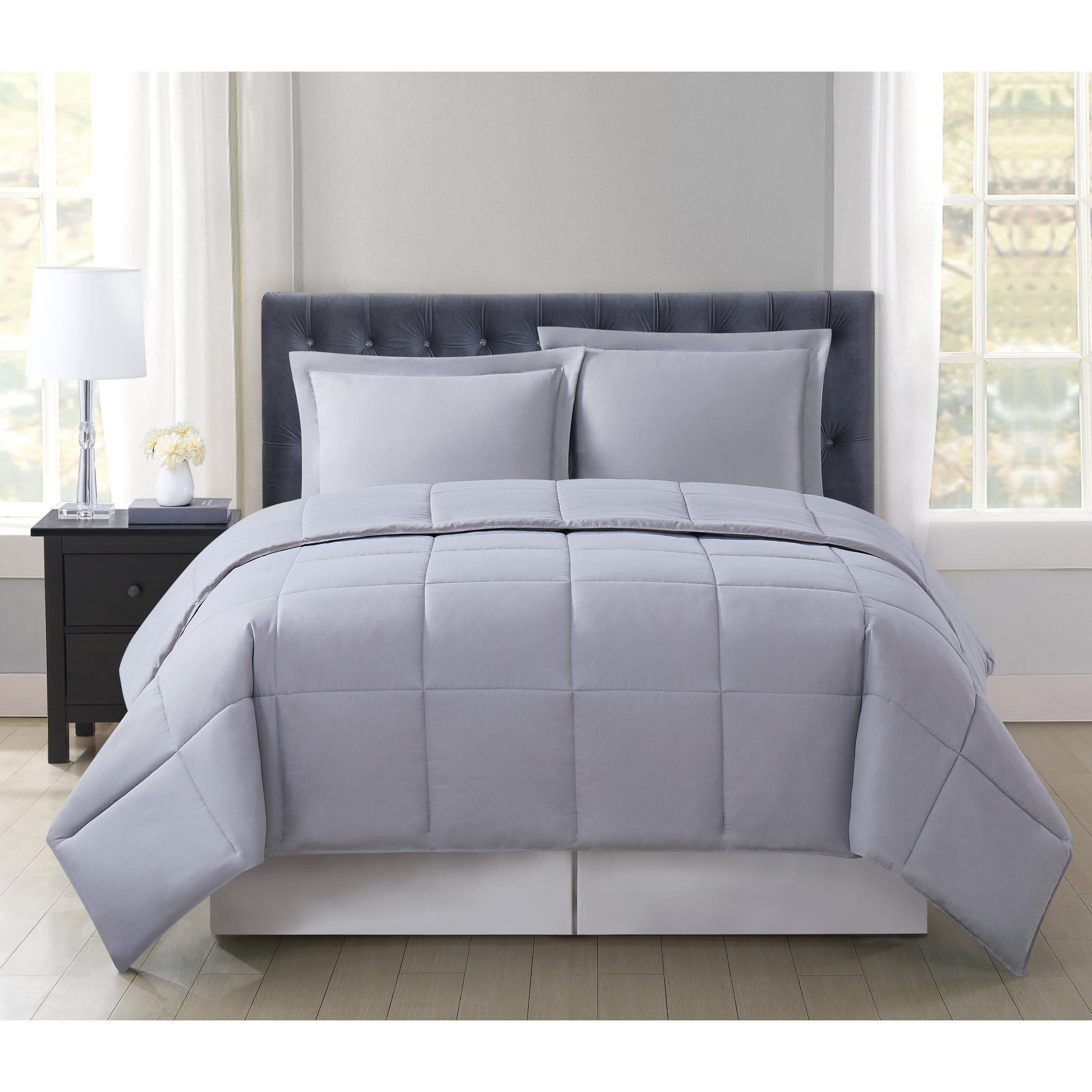 Truly Soft Everyday Basic Solid Reversible Comforter Set Front View Room Grey Gray