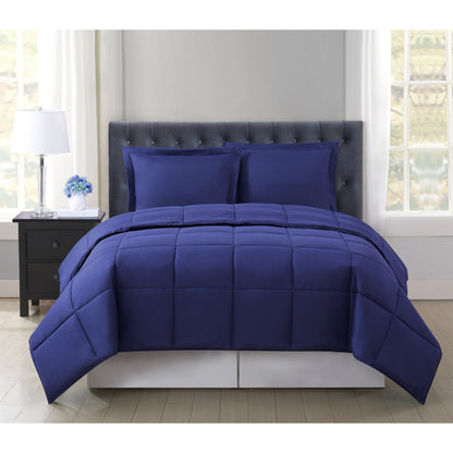 Truly Soft Everyday Basic Solid Reversible Comforter Set Front View Room Navy Blue