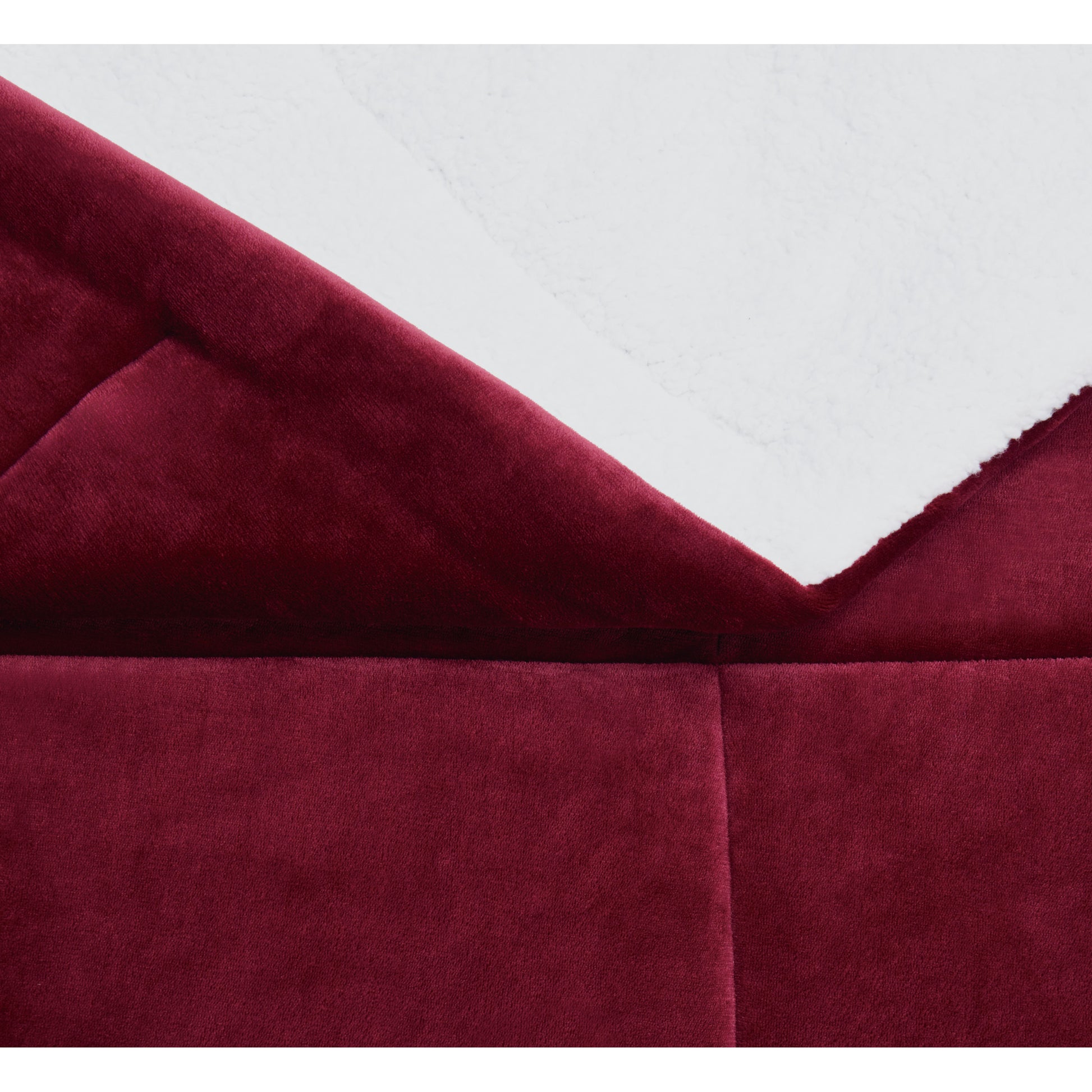 Truly Soft Cuddle Warmth Comforter Set Plush Sherpa Closeup Detail Solid Cabernet Red