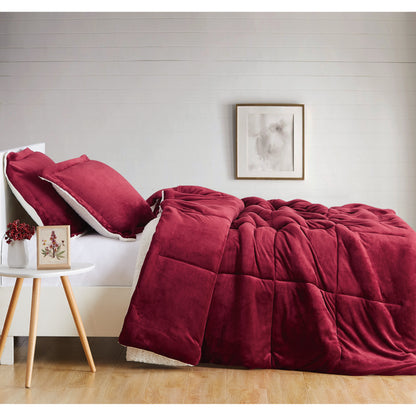 Truly Soft Cuddle Warmth Comforter Set Plush Sherpa Room Solid Cabernet Red Side View