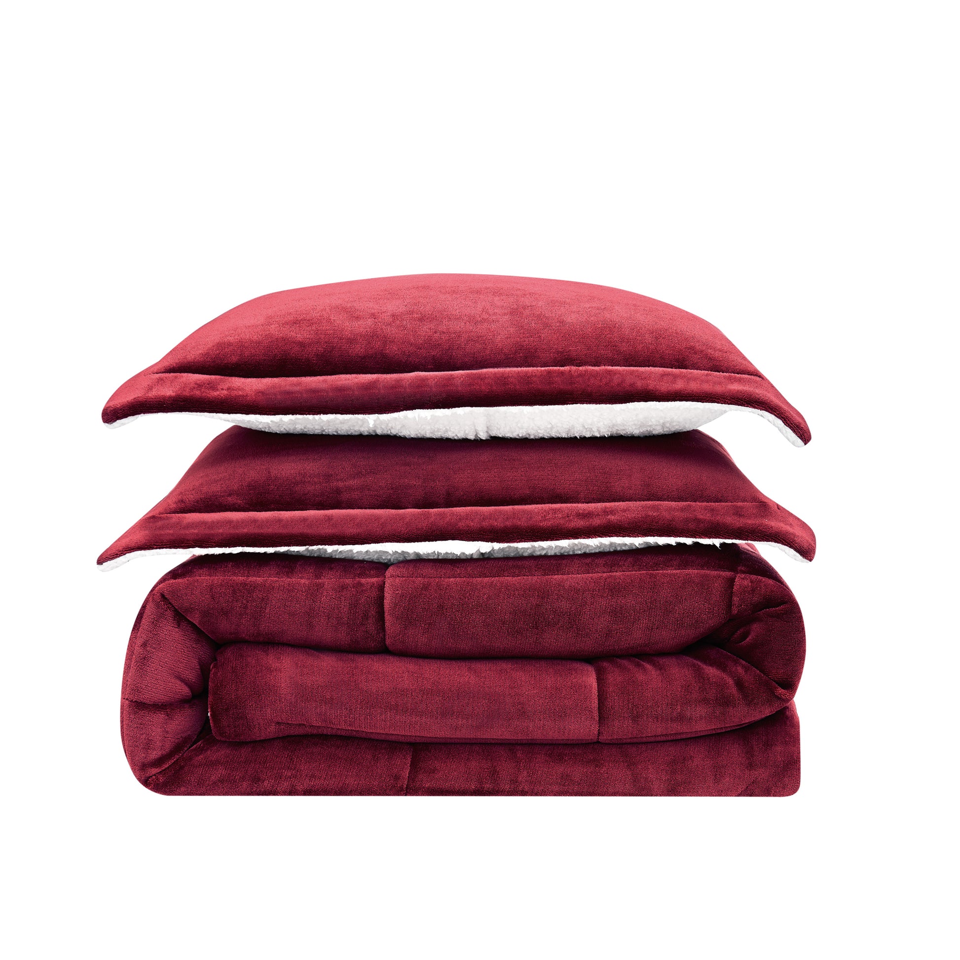Truly Soft Cuddle Warmth Comforter Set Plush Sherpa Folded Silo Solid Cabernet Red