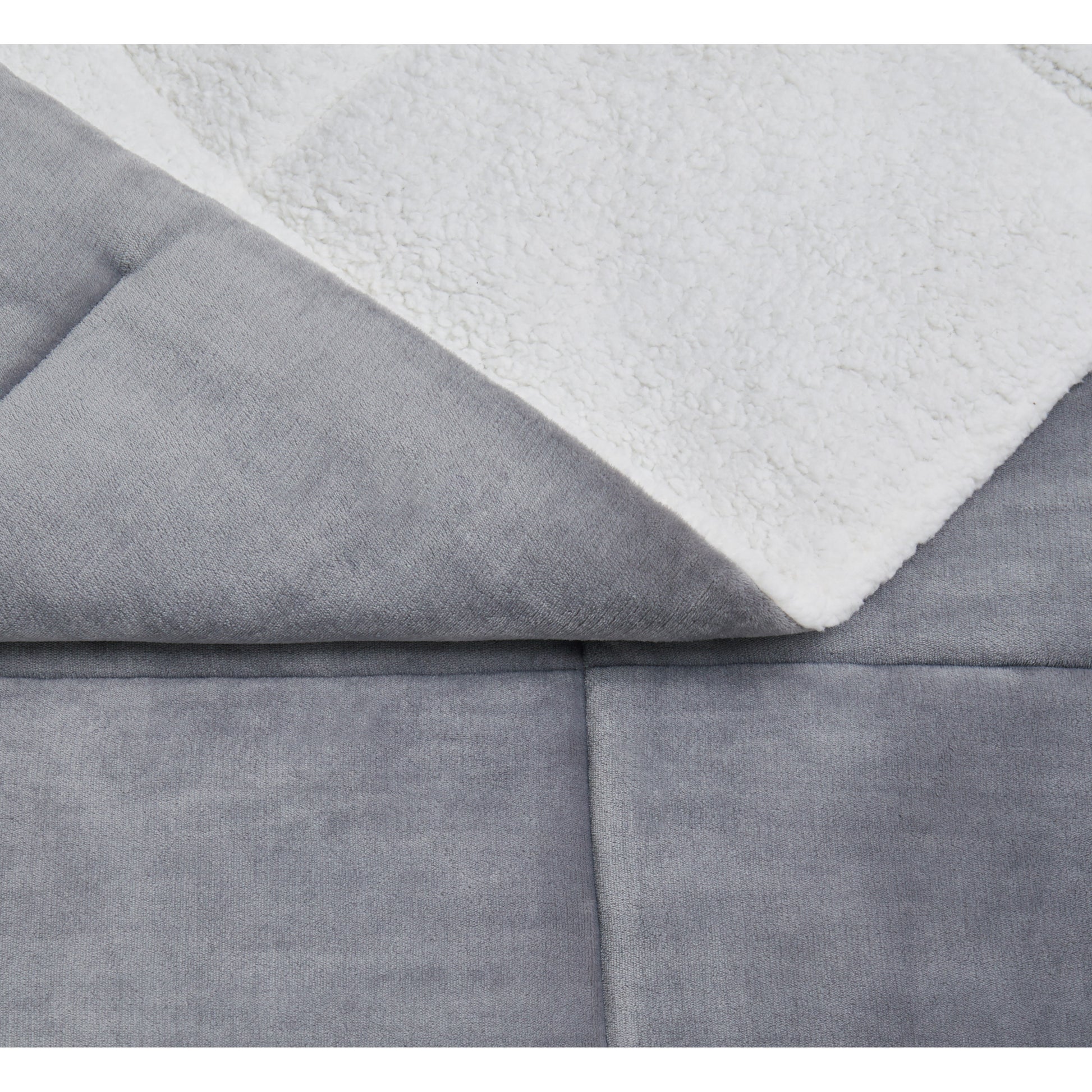 Truly Soft Cuddle Warmth Comforter Set Plush Sherpa Closeup Detail Solid Grey Gray