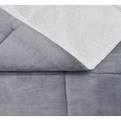 Truly Soft Cuddle Warmth Comforter Set Plush Sherpa Closeup Detail Solid Grey Gray