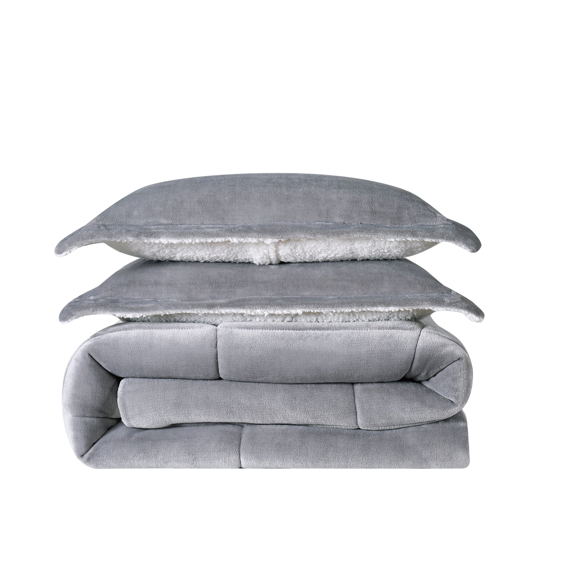 Truly Soft Cuddle Warmth Comforter Set Plush Sherpa Folded Silo Solid Grey Gray