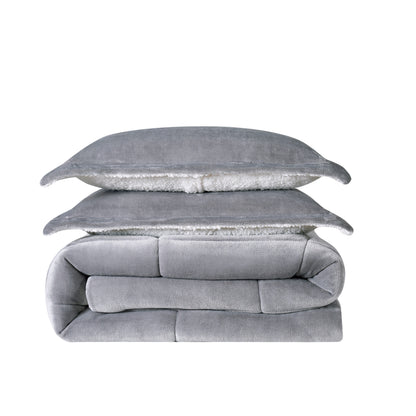 Truly Soft Cuddle Warmth Comforter Set Plush Sherpa Folded Silo Solid Grey Gray