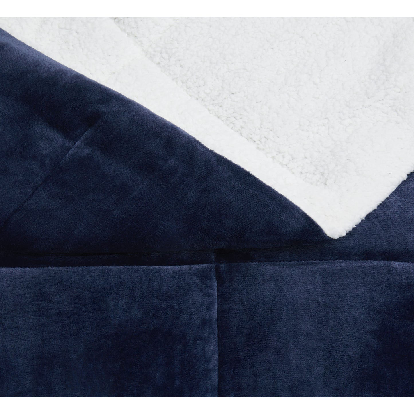 Truly Soft Cuddle Warmth Comforter Set Plush Sherpa Closeup Detail Solid Navy Blue