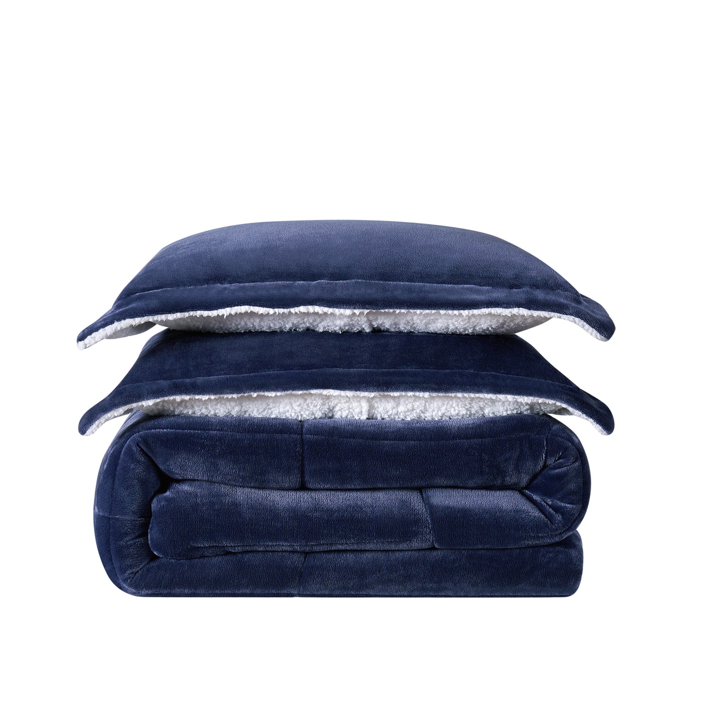 Truly Soft Cuddle Warmth Comforter Set Plush Sherpa Folded Silo Solid Navy Blue