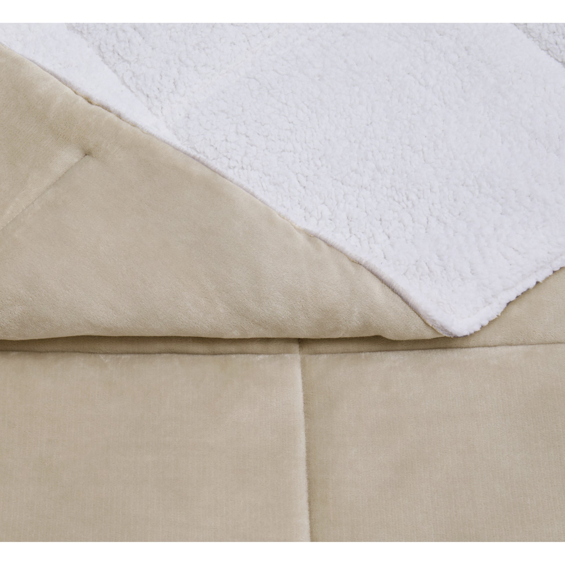 Truly Soft Cuddle Warmth Comforter Set Plush Sherpa Closeup Detail Solid Tan Khaki Taupe