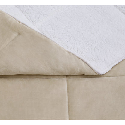 Truly Soft Cuddle Warmth Comforter Set Plush Sherpa Closeup Detail Solid Tan Khaki Taupe