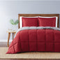 Truly Soft Everyday Reversible Solid Comforter Set Grey Burgundy Red Front View Room