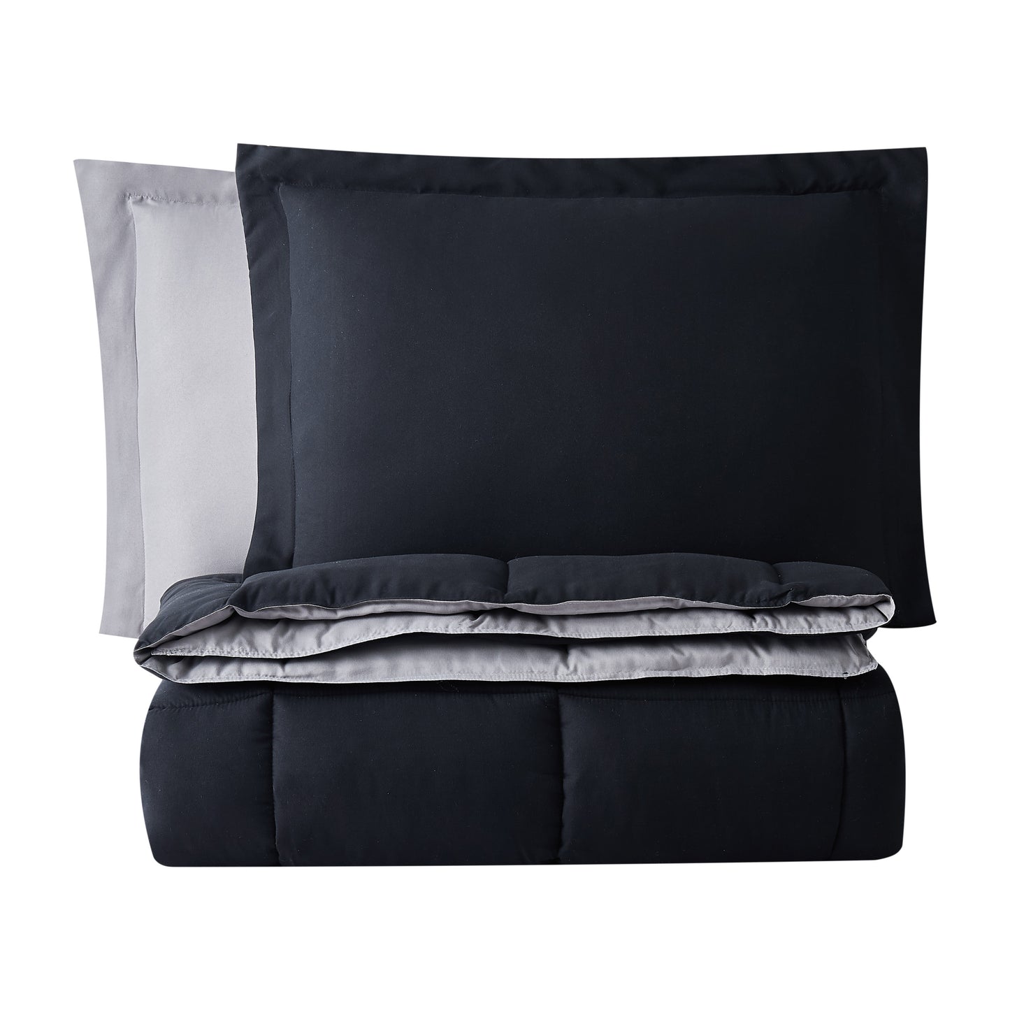 Truly Soft Everyday Reversible Solid Comforter Set Black Grey Folded Silo