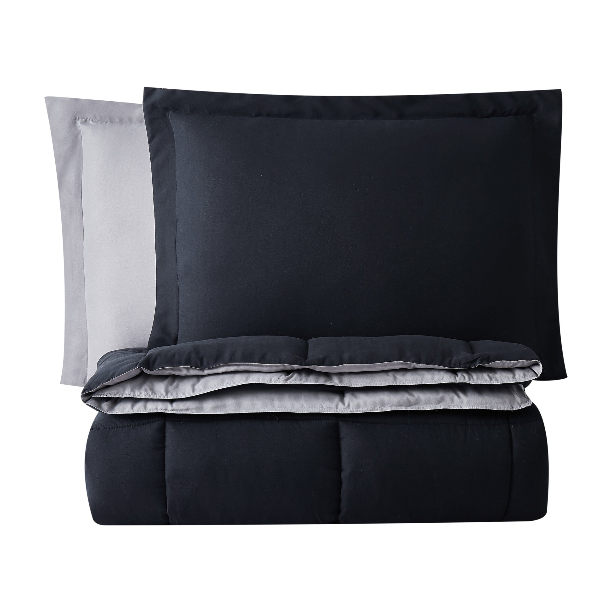 Truly Soft Everyday Reversible Solid Comforter Set Black Grey Folded Silo