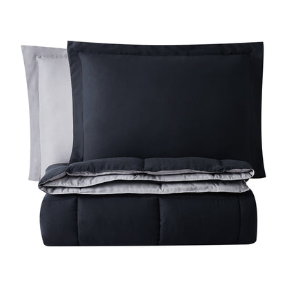 Truly Soft Everyday Reversible Solid Comforter Set Black Grey Folded Silo