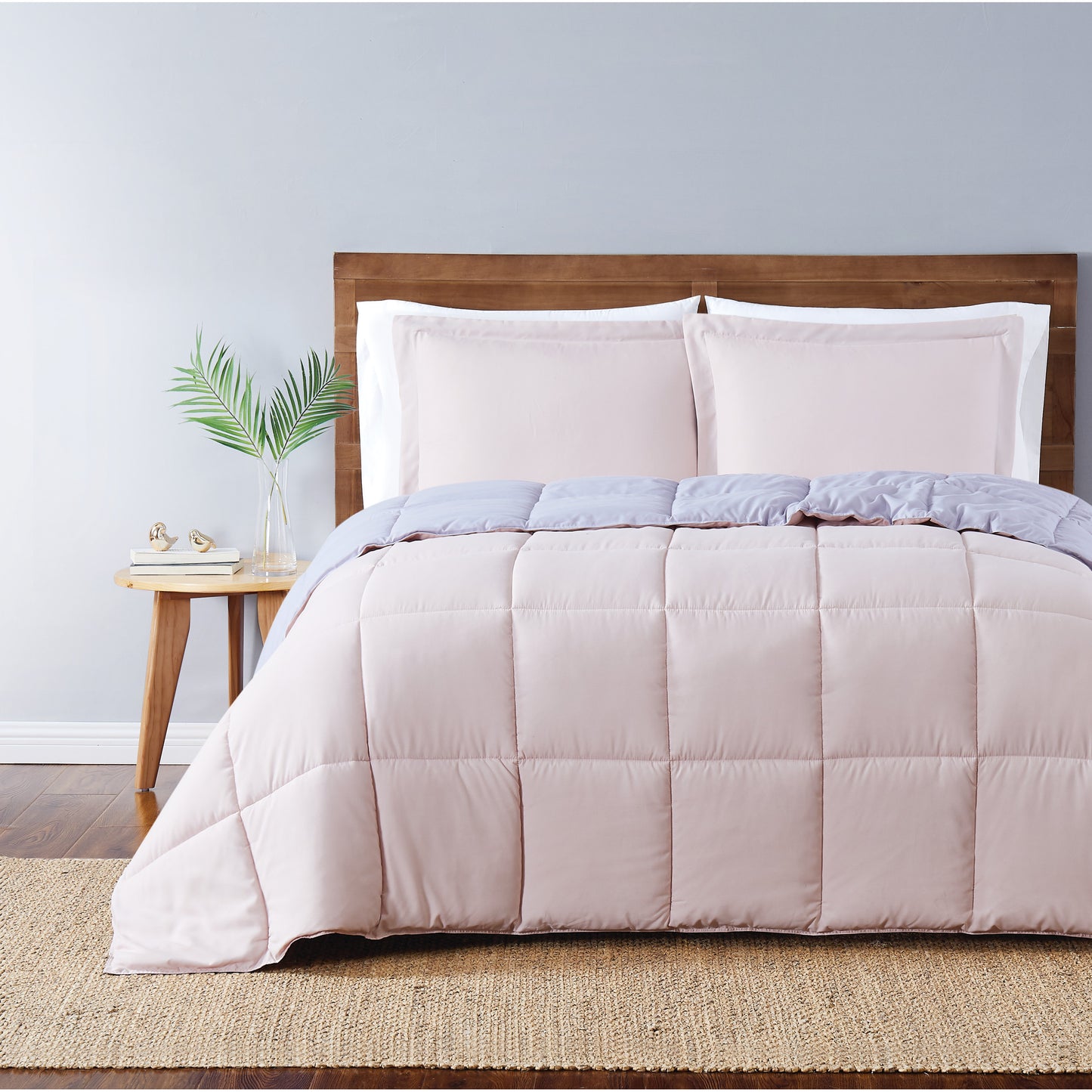 Truly Soft Everyday Reversible Solid Comforter Set Blush Pink Lavender Purple Front View Room