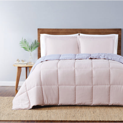 Truly Soft Everyday Reversible Solid Comforter Set Blush Pink Lavender Purple Front View Room