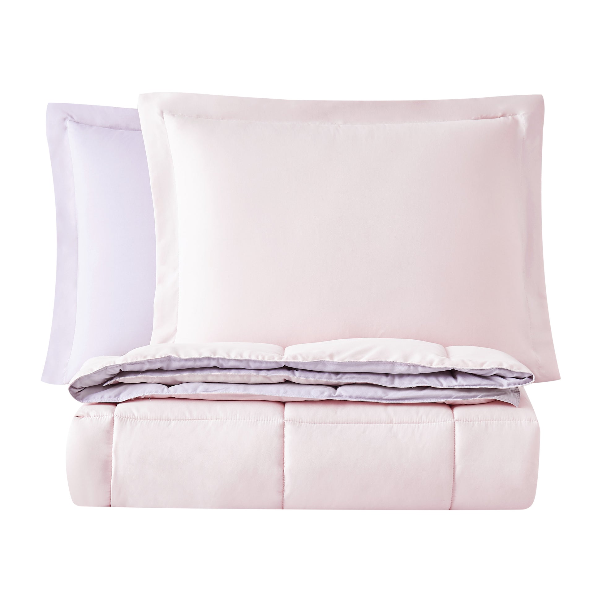 Truly Soft Everyday Reversible Solid Comforter Set Blush Pink Lavender Purple Folded Silo