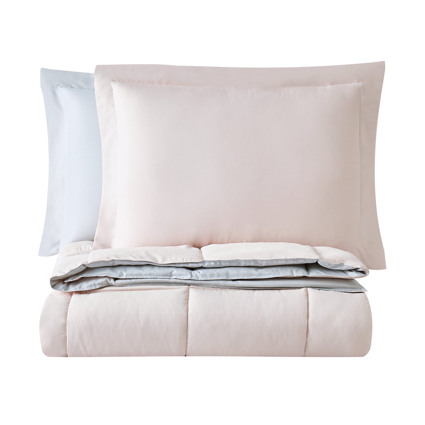 Truly Soft Everyday Reversible Solid Comforter Set Blush Pink Grey Folded Silo