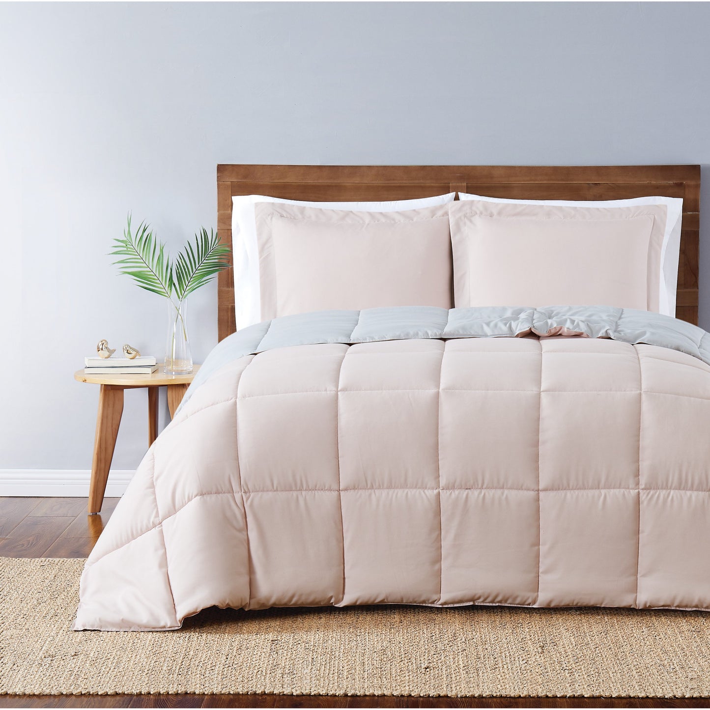 Truly Soft Everyday Reversible Solid Comforter Set Blush Pink Grey Front View Room