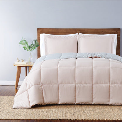 Truly Soft Everyday Reversible Solid Comforter Set Blush Pink Grey Front View Room