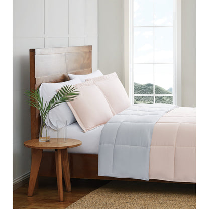 Truly Soft Everyday Reversible Solid Comforter Set Blush Pink Grey Side View Room