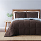 Truly Soft Everyday Reversible Solid Comforter Set Brown Light Blue Front View Room