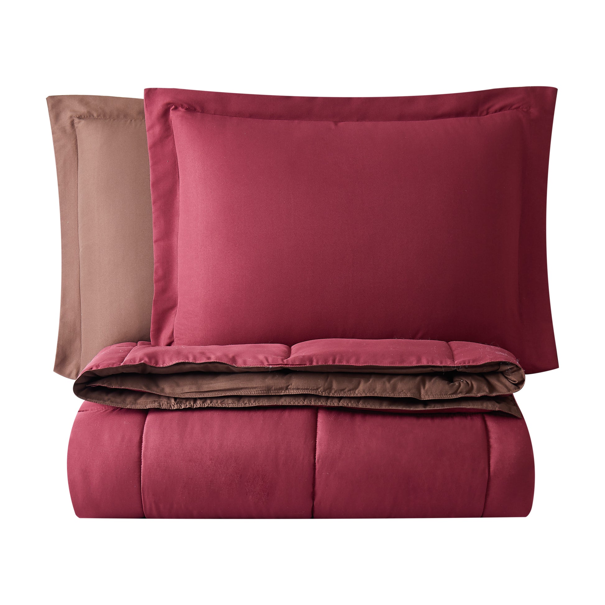 Truly Soft Everyday Reversible Solid Comforter Set Burgundy Red Brown Folded Silo