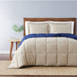 Truly Soft Everyday Reversible Solid Comforter Set Khaki Navy Blue Front View Room