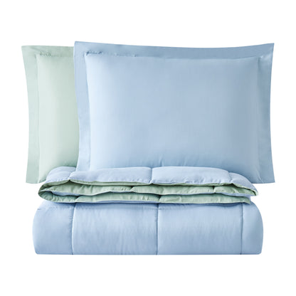 Truly Soft Everyday Reversible Solid Comforter Set Light Blue Sage Green Folded Silo