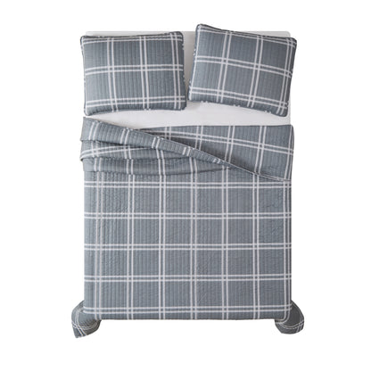 Truly Soft Everyday Leon Plaid Quilt Set Overhead Silo Grey Gray
