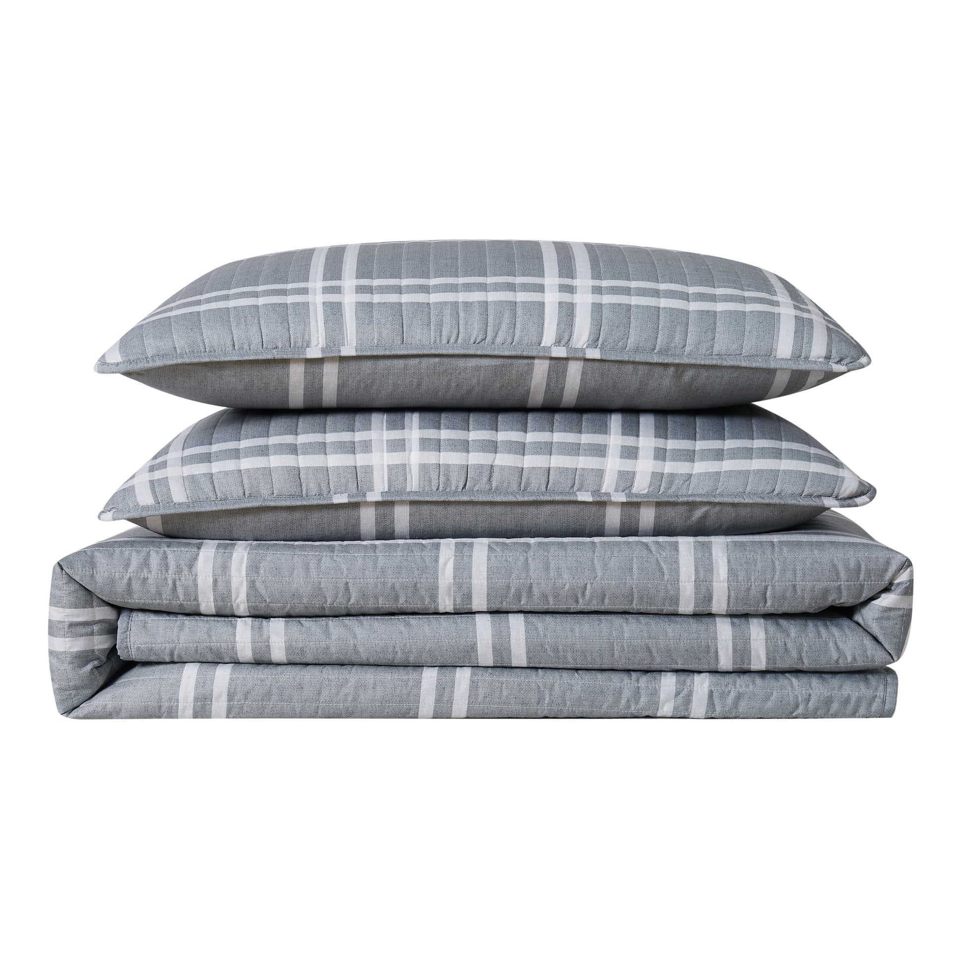 Truly Soft Everyday Leon Plaid Quilt Set Folded Silo Grey Gray