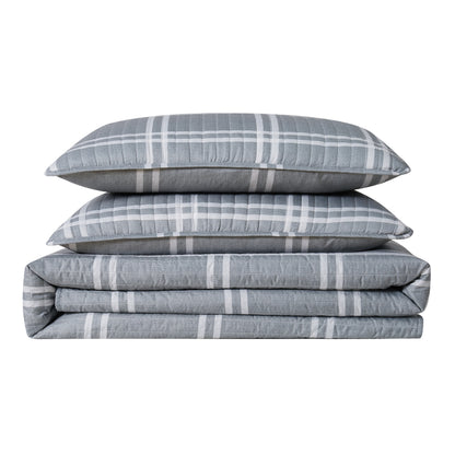 Truly Soft Everyday Leon Plaid Quilt Set Folded Silo Grey Gray