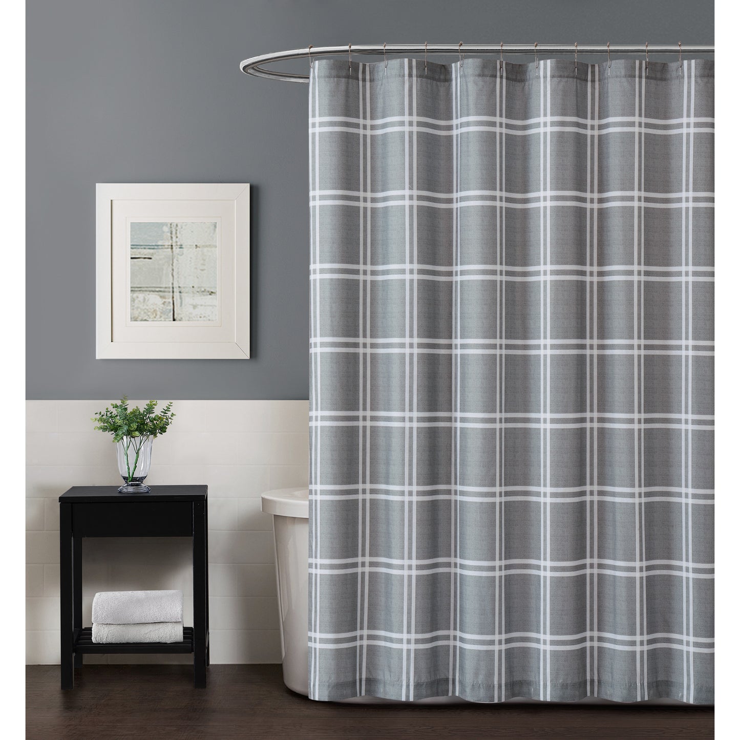 Truly Soft Everyday Leon Plaid Shower Curtain Bathroom Grey Gray
