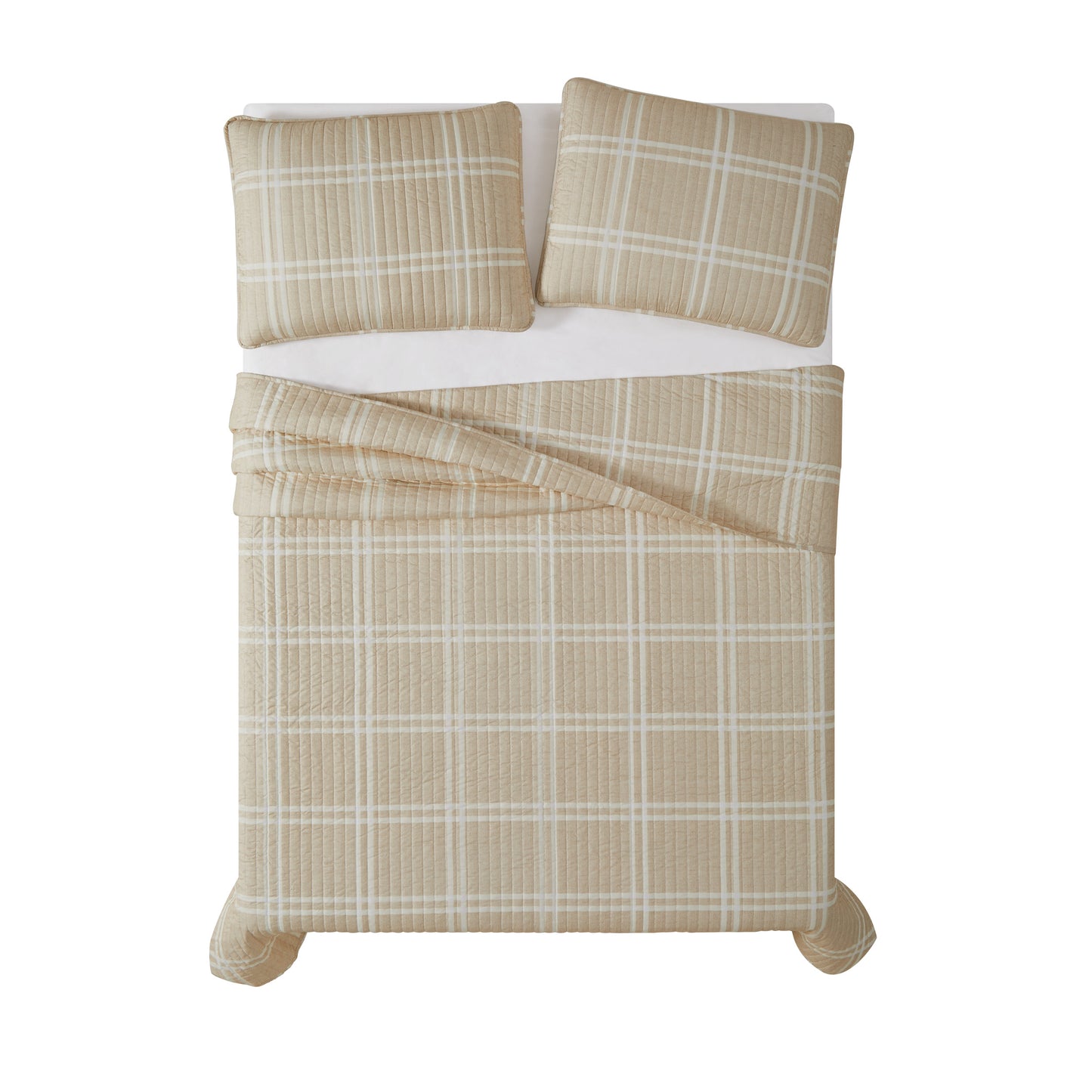 Truly Soft Everyday Leon Plaid Quilt Set Overhead Silo Taupe Tan Khaki