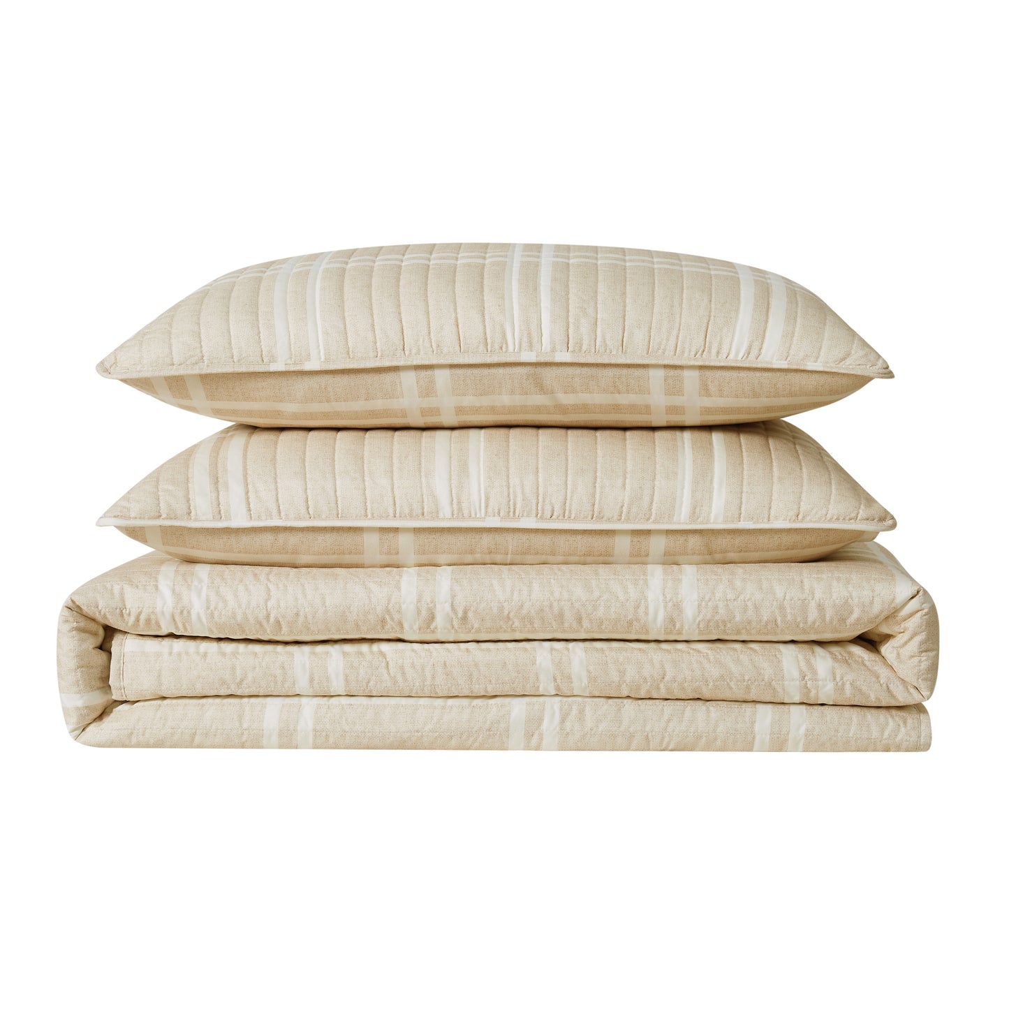 Truly Soft Everyday Leon Plaid Quilt Set Folded Silo Taupe Tan Khaki
